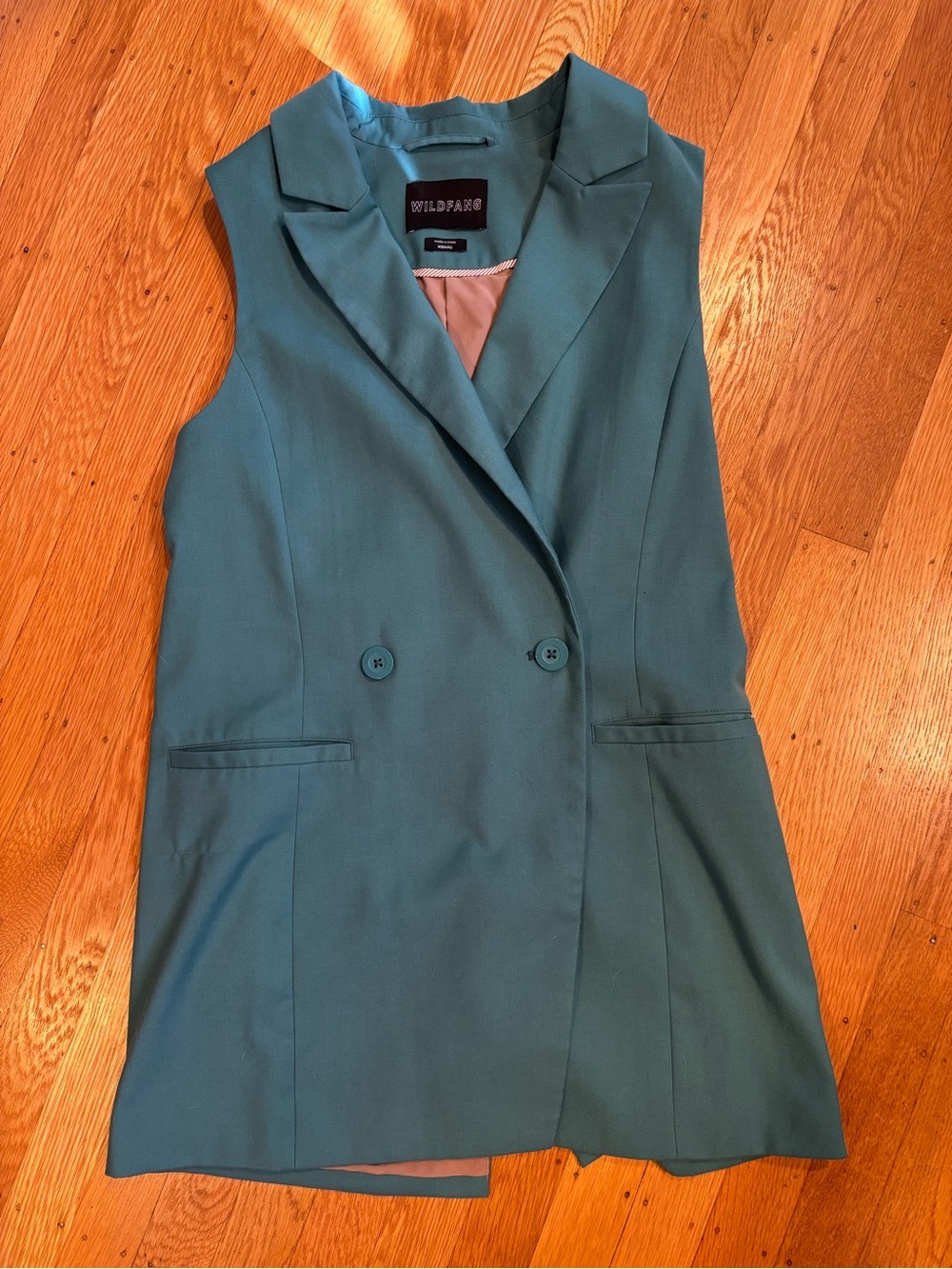 Wildfang Teal Sleeveless Double-Breasted Blazer Vest, sz XS